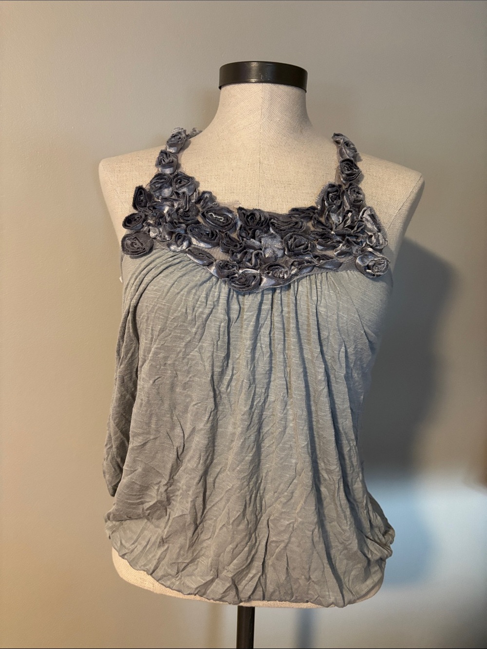 julie's closet Gray Floral Rosette Halter Camisole